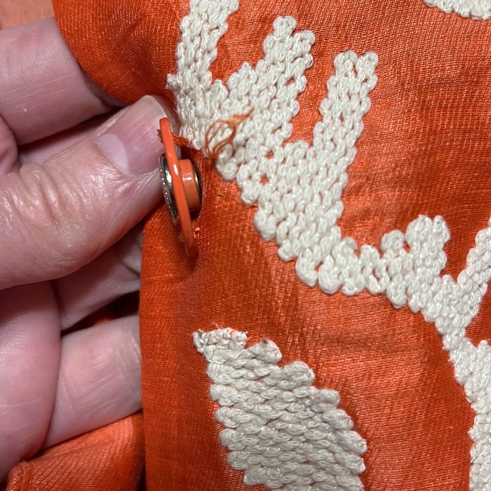 Per Se Linen Silk Embroidery Large Snap Jacket In Orange & Cream Sz 10 - Picture 15 of 16
